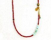 Convertible Anklet, Bracelet or Necklace. Opal necklace. Bohemian Jewelry. Beaded Necklace. Peru Blue Opal, Ruby and Ancient Trade Beads.
