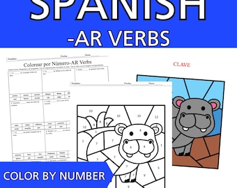 Colorear Por Número -AR Verbs Present Tense Conjugation Color By Number