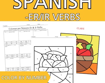 Colorear Por Número Present Tense -ER & -IR verbs Conjugation Color By Number