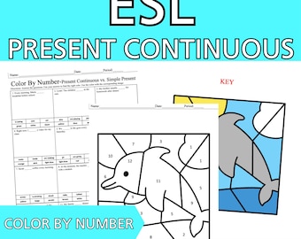 ESL Present Continuous Color By Number Activity