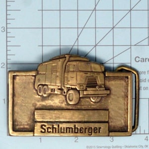 Schlumberger Trucks Promo Belt Buckle Gas Oilfield Brass Vintage 1980s WSA .BMW582