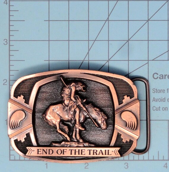 End Of The Trail Belt Buckle American Indian Saga Vtg 1990 C+J Inc .CPA714