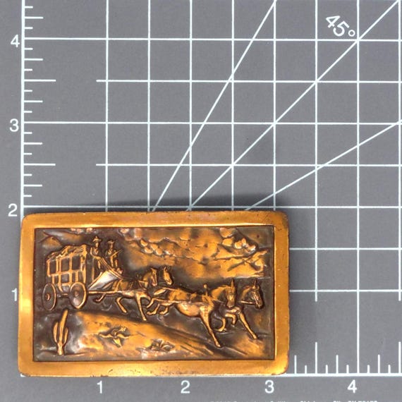 Western Stage Coach Belt Buckle Wild West Pressed Metal Vtg 1950s-60s .EWB037