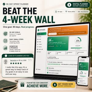 ADHD Quarterly Planner, 90 Day Goal Tracker, 12 Week Year Productivity (Notion Alternative)