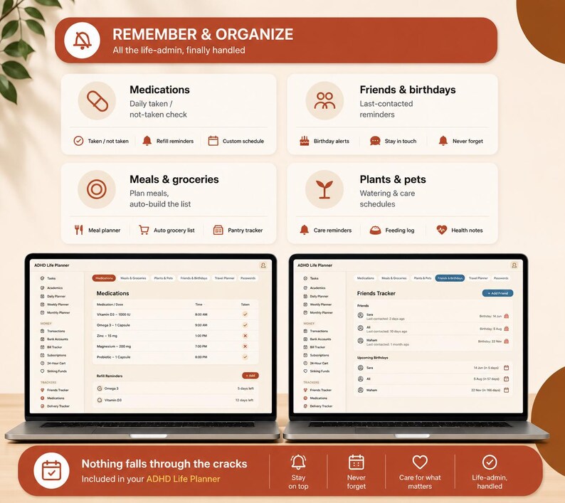 ADHD Life Planner Web App | All-in-One HTML Daily Planner, Habit Tracker, Budget & Mood Log | Works Offline · Instant Download · Light/Dark