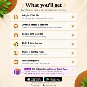 ADHD Life Planner Web App | All-in-One HTML Daily Planner, Habit Tracker, Budget & Mood Log | Works Offline · Instant Download · Light/Dark