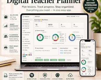 Digital Teacher Planner Dashboard with Seating Chart, Reading Log & Gradebook (Notion Alternative)