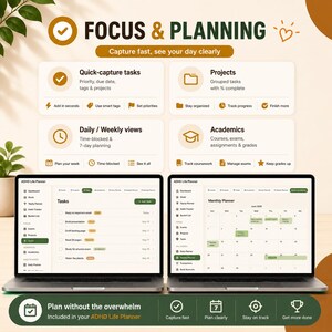 ADHD Life Planner Web App | All-in-One HTML Daily Planner, Habit Tracker, Budget & Mood Log | Works Offline · Instant Download · Light/Dark