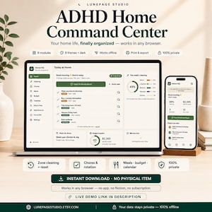 Centrum dowodzenia ADHD Home | Cyfrowa aplikacja internetowa do planowania gospodarstwa domowego | Sprzątanie, obowiązki, posiłki, budżet, organizacja rodziny | Offline, bez subskrypcji