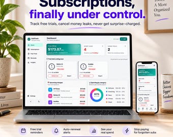 Subscription Tracker & Free Trial Reminder, Bill and Budget Spending Dashboard (Offline Web App)