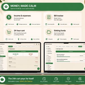 ADHD Life Planner Web App | All-in-One HTML Daily Planner, Habit Tracker, Budget & Mood Log | Works Offline · Instant Download · Light/Dark