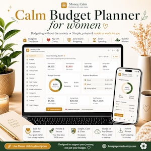 Calm budgetplanner voor dames | Finance Tracker, sparen, nettowaarde (alternatieve notion-app)