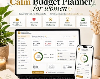 Calm Budget Planner for Women | Finance Tracker, Savings, Net Worth (Alternative Notion App)