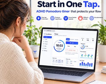 Digitaler Pomodoro-Timer für ADHS, Offline-Web-App-Tracker, Aufgabenliste, Statistiken, kein Abonnement erforderlich (Notion-Alternative)