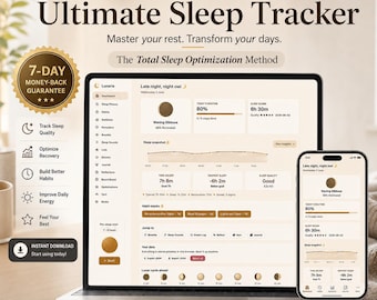 Digital Sleep Tracker & Wellness Planner, Interactive Habit, Mood and Self-Care Journal App