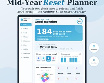 2026 Mid-Year Reset Planner | ADHD Goal Habit Tracker (Digital planner)