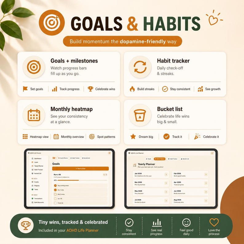 ADHD Life Planner Web App | All-in-One HTML Daily Planner, Habit Tracker, Budget & Mood Log | Works Offline · Instant Download · Light/Dark