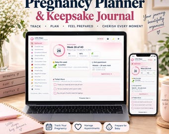 Pregnancy Planner Journal App for First Time Moms, ADHD Friendly Trimester Tracker (Instant Download)