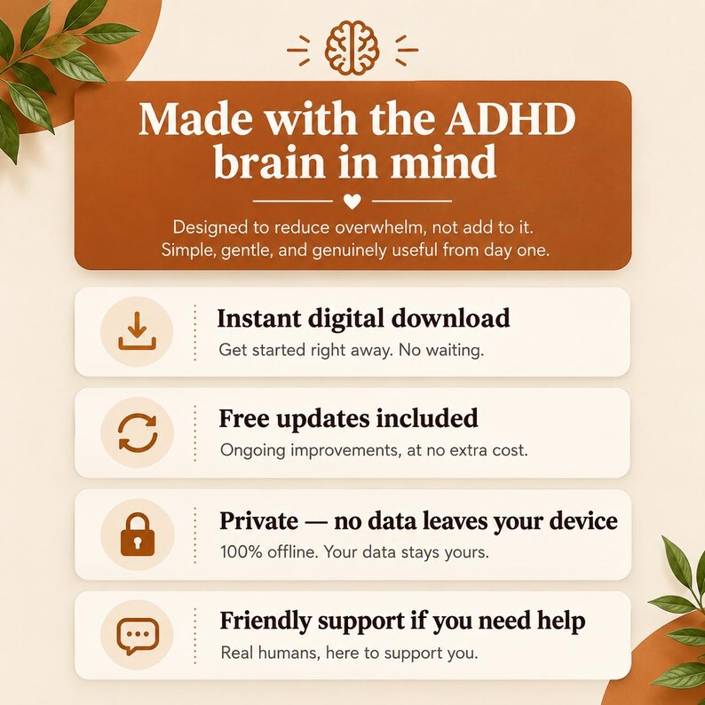 ADHD Life Planner Web App | All-in-One HTML Daily Planner, Habit Tracker, Budget & Mood Log | Works Offline · Instant Download · Light/Dark