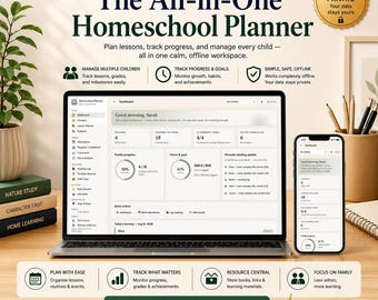 Homeschool Planner Web App for Multiple Kids | Attendance Tracker, Gradebook, Portfolio & High School Transcript (Notion Alternative)