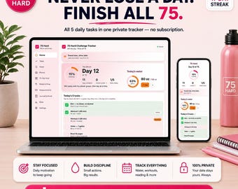 75 Hard Challenge Tracker | Digital 75 Day Planner App | Water, Workout & Habit Tracker | Works Offline, No Subscription | Instant Download