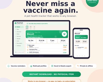 ADHD Pet Health Tracker Digital Planner | Dog & Cat Vaccine, Medication and Vet Record Organizer with Reminders