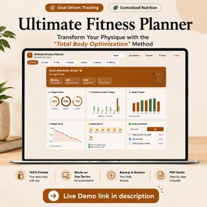 Digital Fitness Planner Web App | Interactive Workout & Meal Tracker for Weight Loss and Wellness (Notion Alternative)
