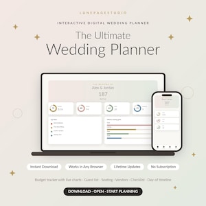 Wedding Planner Web App | Interactive Budget Tracker with Charts, Guest List, Seating Chart, Vendor & Checklist | HTML Digital Download