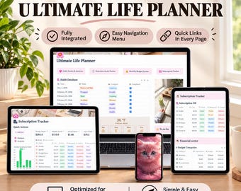 Minimalist Notion Life Planner | ADHD Habit, Budget & Assignment Trackers (Digital Template)