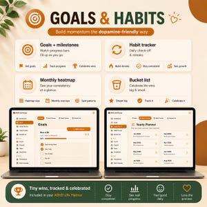 ADHD Life Planner Web App | All-in-One HTML Daily Planner, Habit Tracker, Budget & Mood Log | Works Offline · Instant Download · Light/Dark