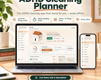 ADHD Cleaning Planner App, Interactive Chore Schedule, Routine Tracker (Instant Download)