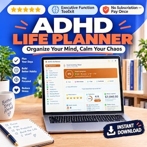 ADHD Life Planner Web App | All-in-One Daily Planner, Habit Tracker, Budget & Mood Log - Instant Download for Light/Dark