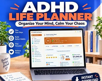 ADHDライフプランナーWebアプリ｜オールインワンのデイリープランナー、習慣トラッカー、予算管理、気分ログ - ライト/ダークモード対応、即時ダウンロード可能