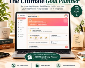 Ultimate Goal Planner 2027 | ADHD Habit Tracker, Vision Board (Digital Download)