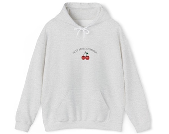 Sudadera con capucha estampada de cerezas / Ilustración minimalista de cerezas, estampado pequeño en el pecho.