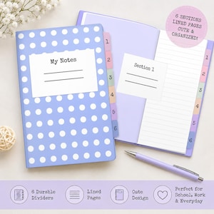 Digitales Notizbuch für GoodNotes | Hyperlink-Notizplaner | Digitales Journal mit 6 Abschnitten | Liniertes Notiz-PDF | iPad-Notizbuch |