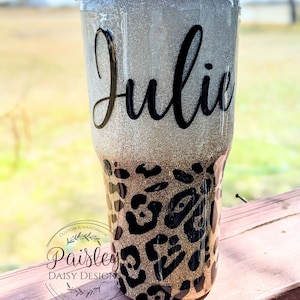 Champagne Gold Leopard Glitter Tumbler with handle option