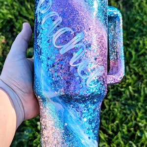 Purple Mermaid Swirl Milky way Glitter Tumbler with lid and straw