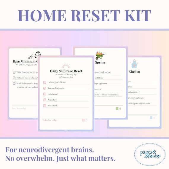 ADHD Home Reset Kit | Low Energy Cleaning Checklist | Minimal Tasks (Digital PDF)