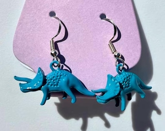 Teal Triceratops Earrings | Dinosaur Earrings | Handmade Jewelry | Summer Reading Outfit