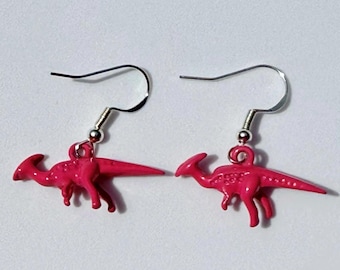 Pink Parasaurolophus Earrings | Dinosaur Earrings | Handmade Jewelry | Summer Reading Outfit