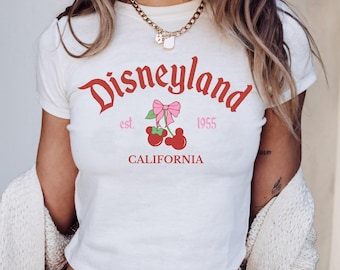 Disneyland Baby Tee, Disneyland California Cherry Coquette Baby Tee, Y2k 90's Style Cute Trendy Disney Vacation Crop Top