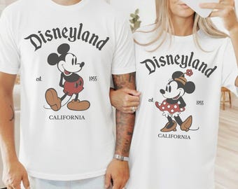 Disneyland Retro Minnie Micky Maus Paar passende Shirt, Disneyland Est. 1955 Kalifornien Familien Reise Tee, Disney Ehemann Frau Urlaub