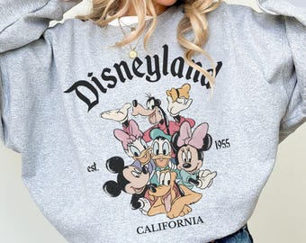 Retro Mickey and Friends Disneyland Sweatshirt, Vintage Disneyland California Est 1955 Pullover, Disney Family Vacation Matching Sweater