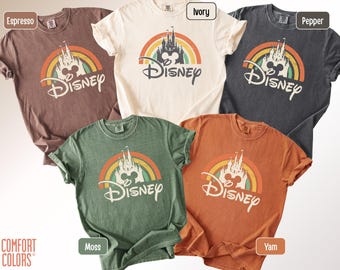 Retro Disney Rainbow Castle Shirt, Vintage Disney Castle Family Comfort Colors® Shirts, Retro Disney Shirt, Disneyworld Matching Tees