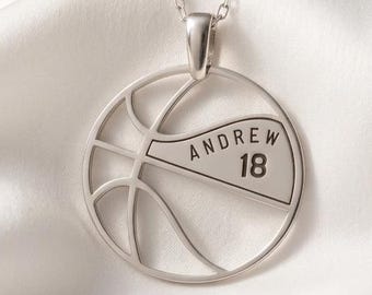 Name Necklace | 925 Sterling Silver Personalized | Basketball Sports Design | Gift for Athletes & Fans