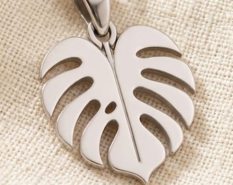 Monstera Leaf Necklace, Handmade Sterling Silver Tropical Pendant | 925 Sterling Silver | Botanical Tropical Design