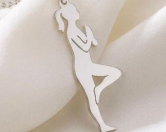 Yoga Woman Necklace | 925 Sterling Silver | Yoga & Wellness Theme | Mindfulness Gift for Her
