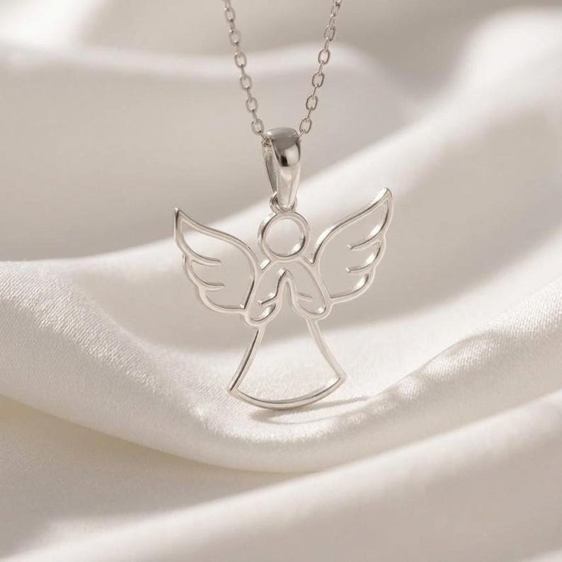 Guardian Angel Necklace | 925 Sterling Silver | Minimalist Angelic Charm | Protection & Comfort Gift imagem 2