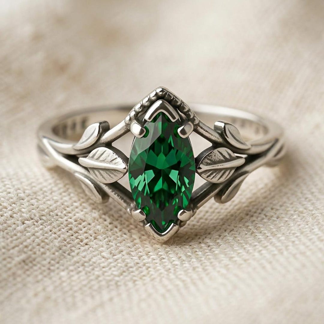 Emerald Birthstone Elf Ring | 925 Sterling Silver | Elven Fantasy ...